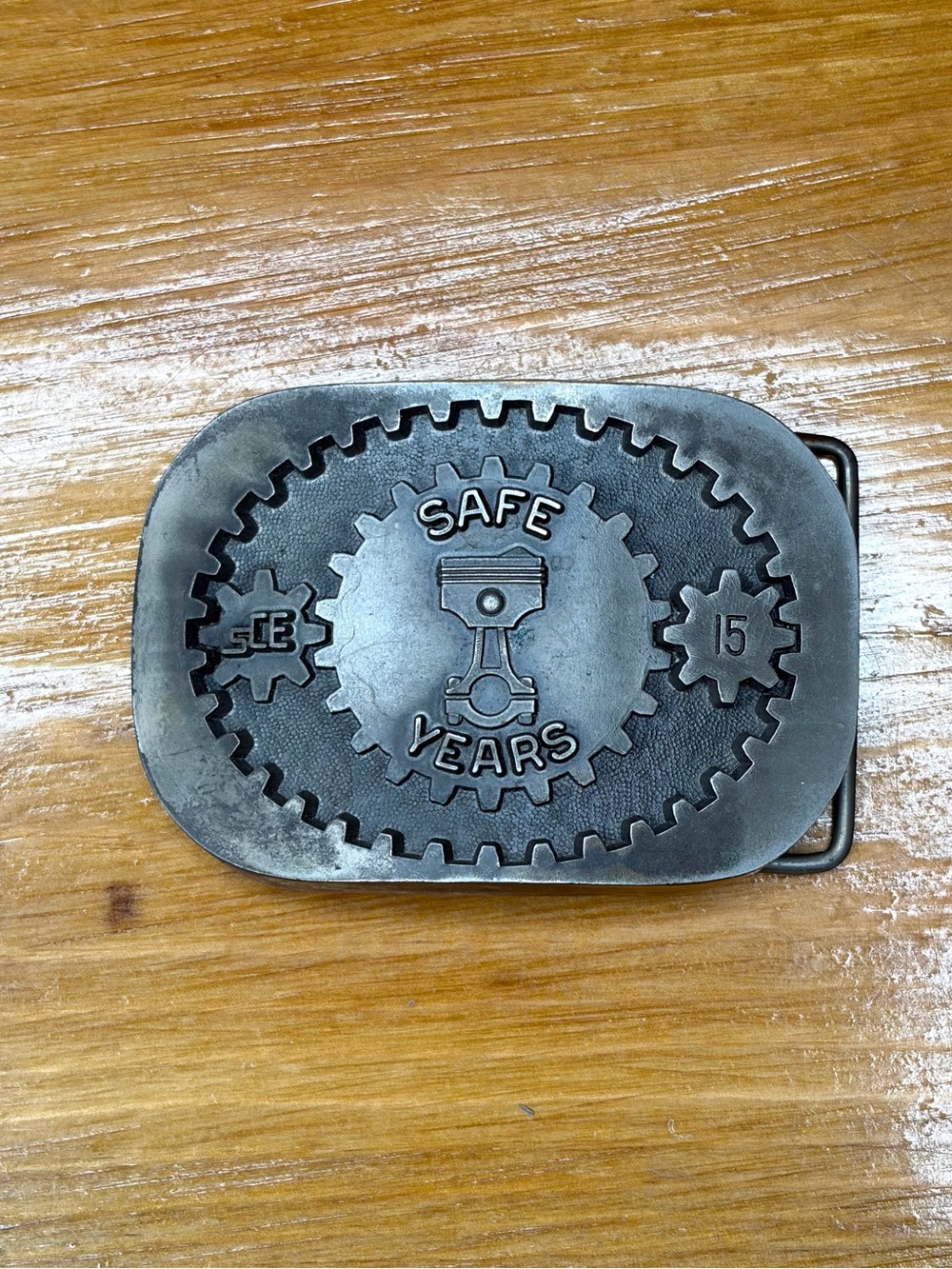 VINTAGE SCE 15 YEAR SAFETY AWARD BRASS GRAY BELT BUCKLE JOSTENS